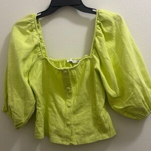 Lush Chartreuse Puff Sleeve Blouse